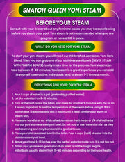 Snatch queen yoni steam instruction card with yoni materials and more.