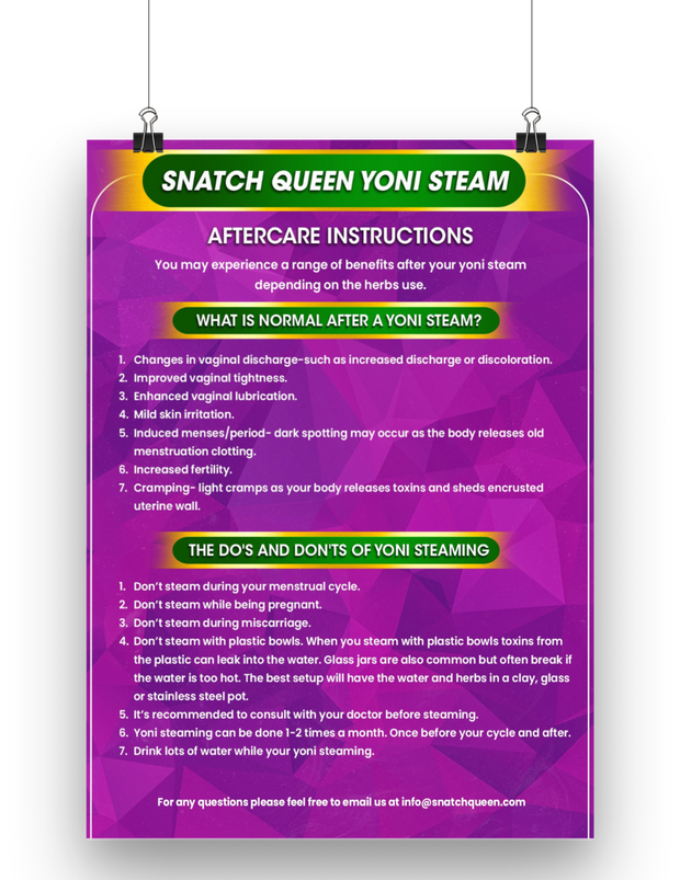 Yoni Steam Instruction Card
